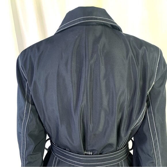 JONES NEW YORK BLUE COAT NAUTICAL TRENCH COAT  BELT CONTRASTING STITCHES LARGE - Picture 6 of 10